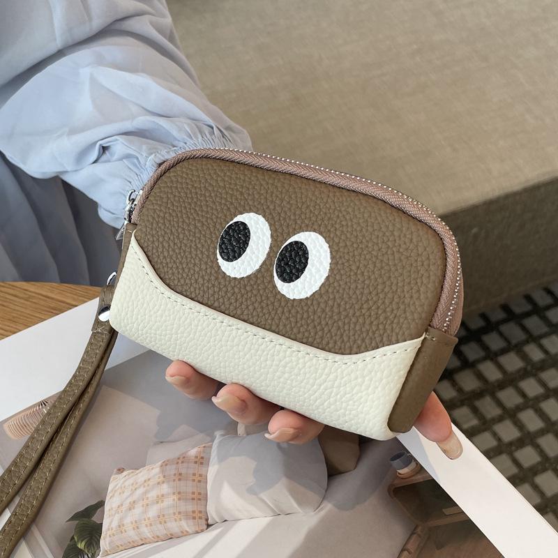 2025 Women's Cute Cartoon Leather Coin Purse: Cowhide Wristlet with Triple Zipper Key Storage