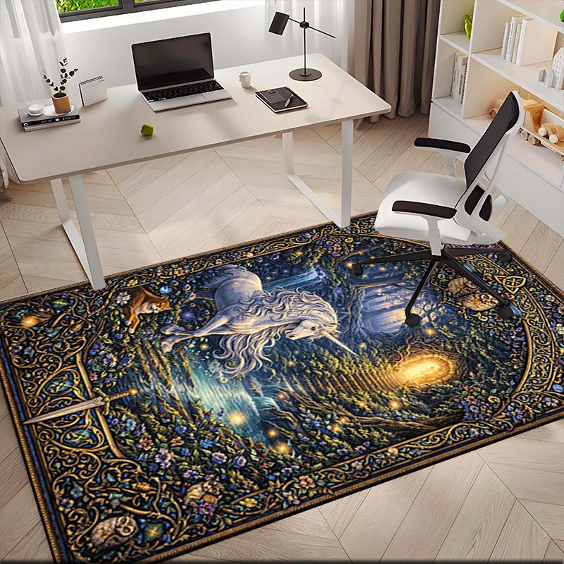 1pc Medieval Pastoral Magic Unicorn Carpet Rug for Living Room Bedroom Home Sofa Decoration,Kids play Non-slip Floor Mat