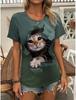 Süße Kätzchen T-Shirts Kawaii Katze 3D-Druck Sommer Damen Rundhals Kurzarm T-Shirt Harajuku Tees Y2k Tops Damenbekleidung