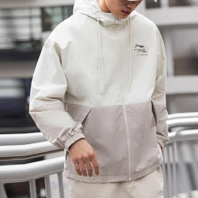 Li-Ning Sports Life Series Spliced Zip-Up Hooded Jacket Unisex Jacket Silver-Birch-Grey AFDT523-2