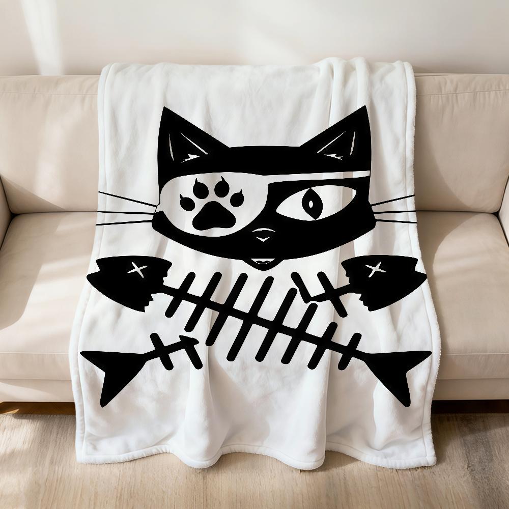 

Pirate Cat Skull funny cool meme Flannel soft warm plush blanket for sofa living room pet hogar bedroom gift home Car portable 75x90cm