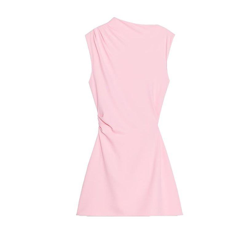 Summer New Product Women's Clothes French Style Design Short Crepe Sleeveless round Neck Mini Dress 3128324