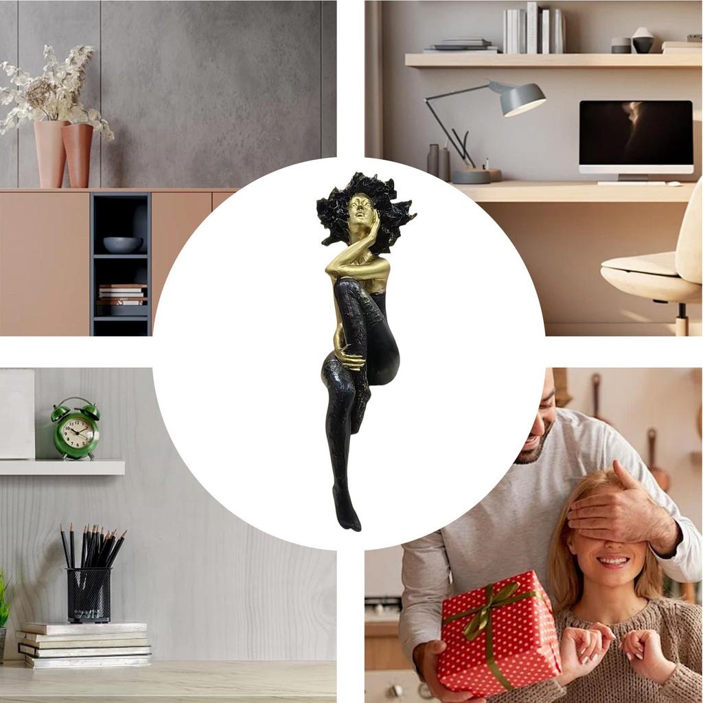Girl Sculpture Decor Afro Girl Modern Art Figurine Resin Statue Artwork For Bedroom Living Room Study Bookshelf Dorm Apartment