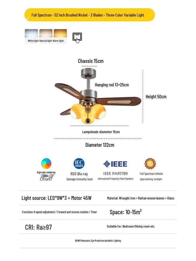2026 Retro Ceiling Fan Light: Inverter Straight Blade for Living, Bedroom & Dining Rooms