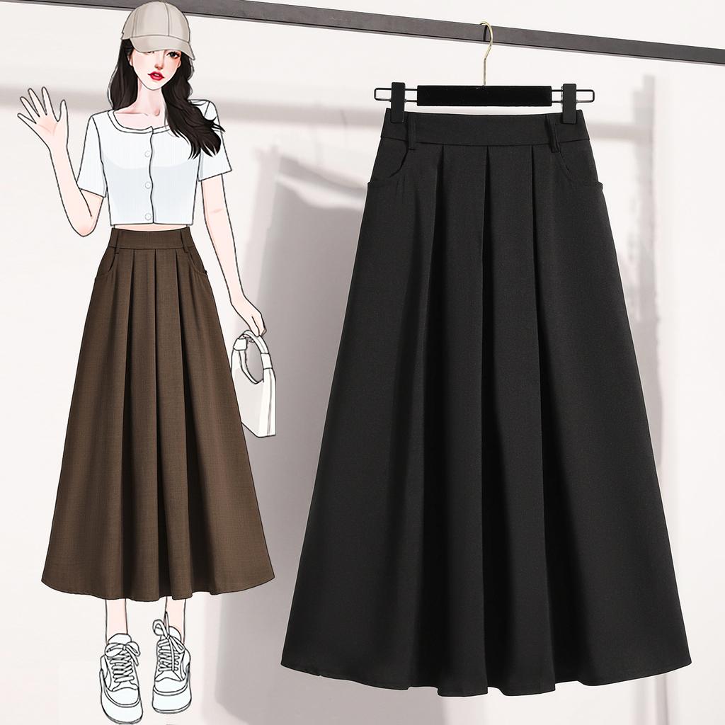 Gonna midi plissettata a vita alta da donna, linea ad A, casual, tinta unita, svasata