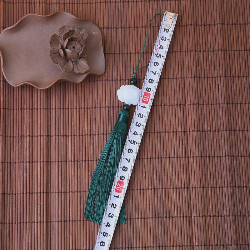 Double-Sided White Jade Lotus Tassel Fan Pendant - Antique Decoration Accessory