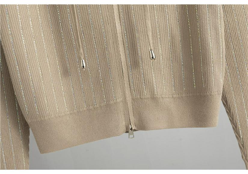 Women's Rhinestone Knit Hooded Cardigan & Skirt Set - Autumn/Winter Fragrance Style