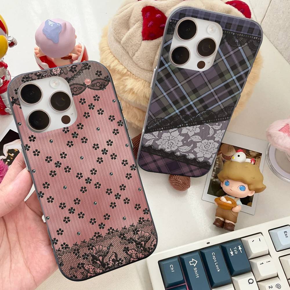 Lace Pattern For IPhone 16 15 11 12 13 14 17 Pro Max PLUS Pro Soft Corrugated Silicone Back Phone Case