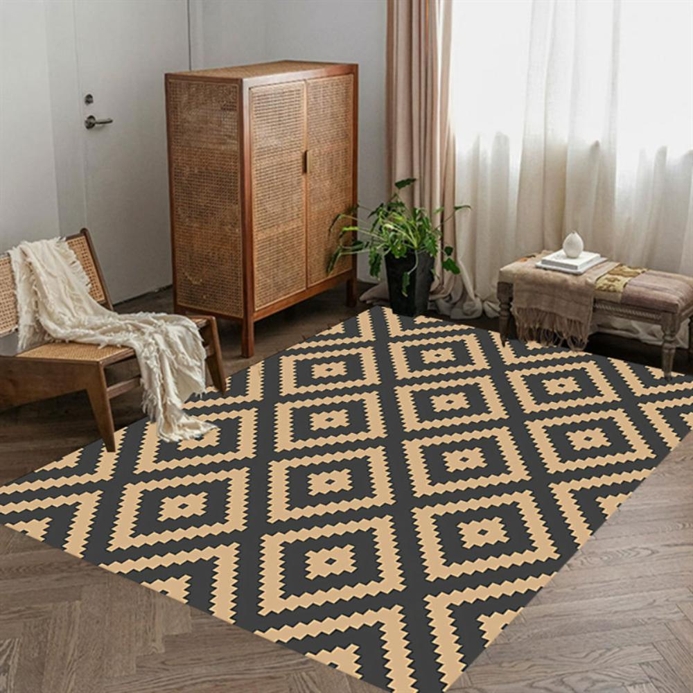 Retro Geometric Wood Grain Design Carpet Living Room Decor Sofa Rug Bedside Soft Area Rug Balcony Coffee Table Floor Mat Doormat