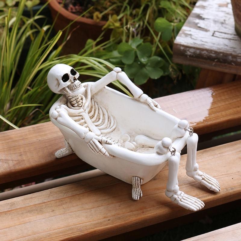 Gothicism Bathtubs Skull Ornaments Durability Waterproofed Resins Halloweens Indoor Outdoor Decoration