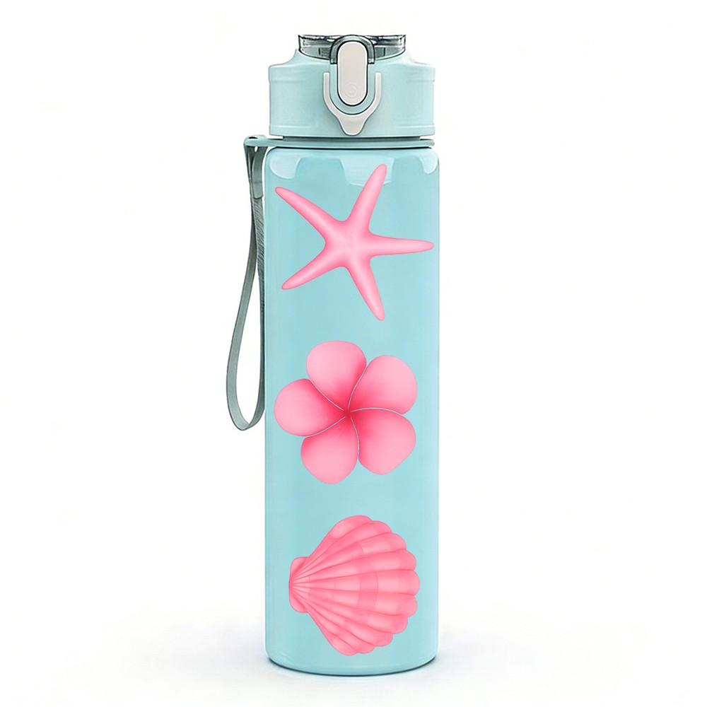 1PC Plumeria Starfish Minimal Art 750ml Color Plastic Sports Water Bottle Leakproof Flip Straw Lid Suitable for Sports Office Home Use