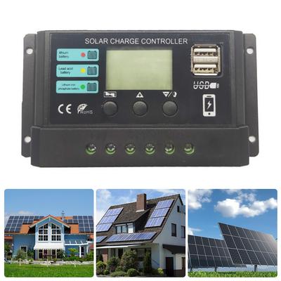 10A/20A/30A Intelligent Regulator Dual USB Port 12V 24V Solar Charge Regulator PWM Adjustable for Lithium Iron Phosphate Battery