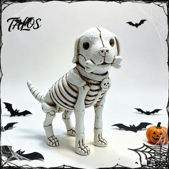 Spooky Puppy Garden Accents Skull Resin Figurine, Halloween Retro Skeleton Dog Statue, Dark Fun Haunted House Props Gothic Desktop Ornament