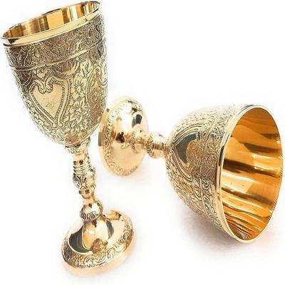 Chalice Medieval Goblet Brass 15.24 Cm Royal Wine Glass Cups Renaissance Gifts Wedding Anniversary  Drinkware Pack of 2pc