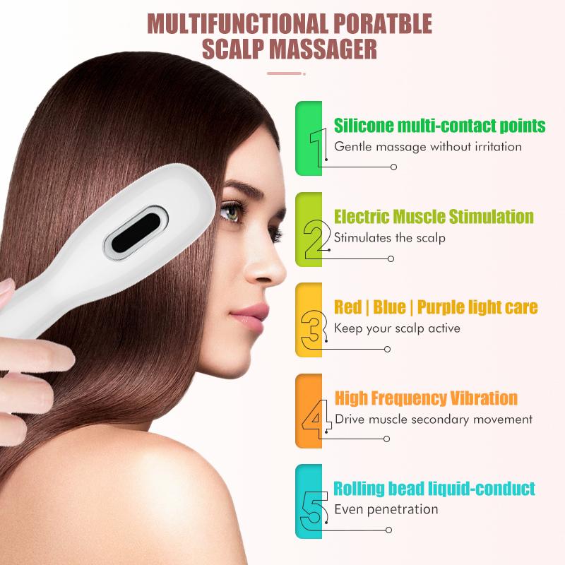 Electric Scalp Massage Comb Red Blue LED Light Therapy  Vibration Massage Brush Anti-Hair Loss Medicine Scalp Oil Applicator
