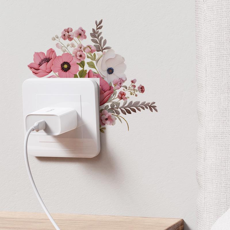 Green Plant Flower Switch Paste Bedroom Living Room Porch Beautify Decorative Wall Sticker