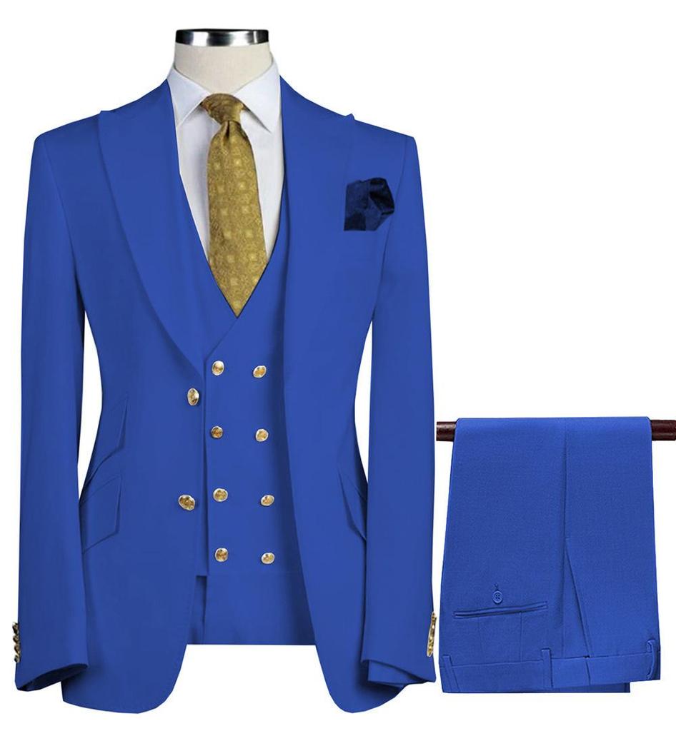 Men's European and American Slim-Fit Double-Breasted Suits: Professional and Wedding Three-Piece Sets