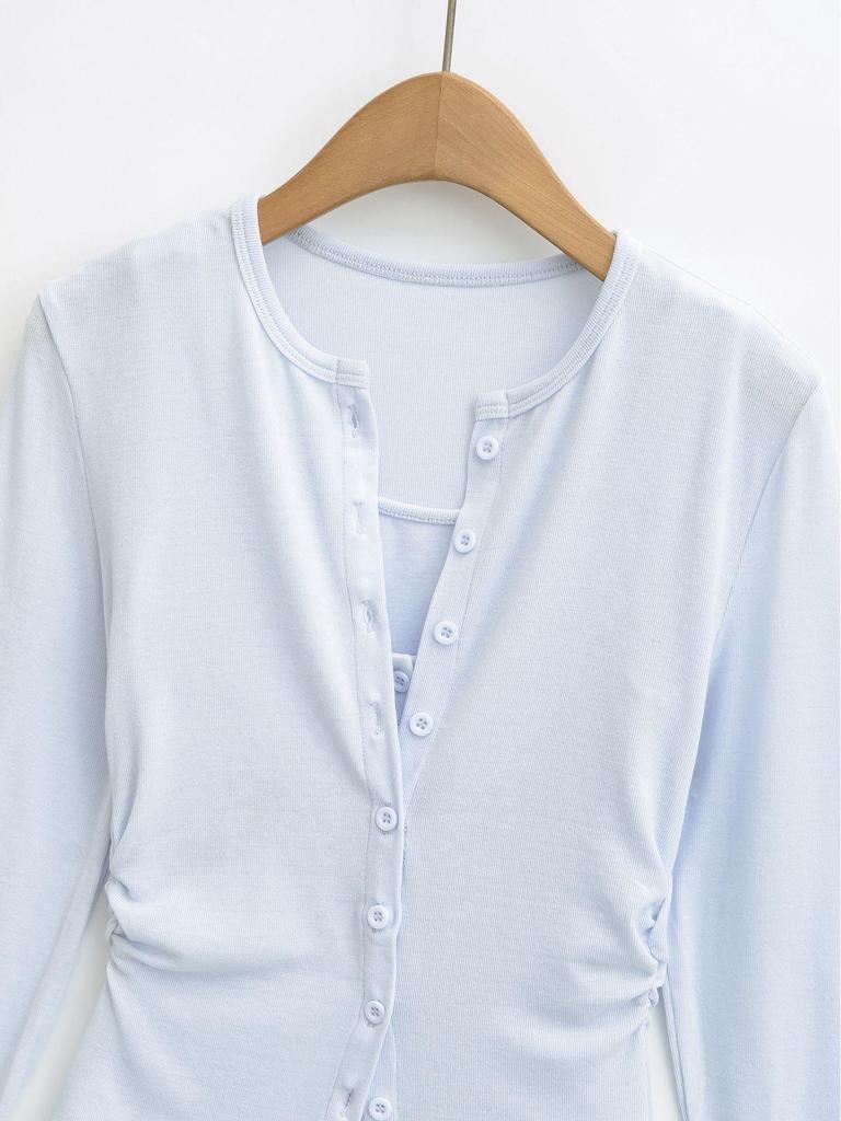 Women's Slim Fit Knit Cardigan & Camisole Set: Round Neck, Long Sleeve, Autumn Layering