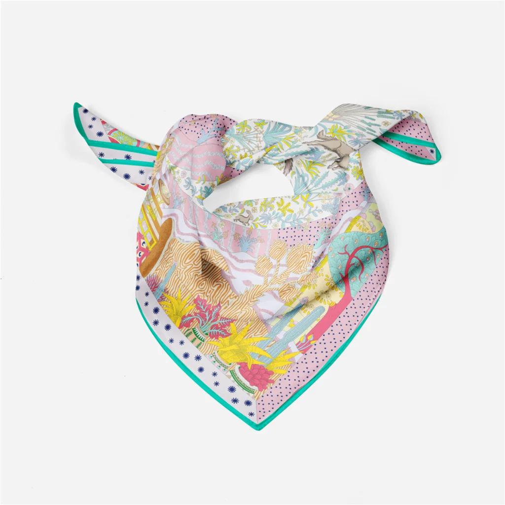 53Cm  Dot Animals Square Scarf Woman New Design Silk Scarf Women Bandana Luxury Headband Hijab Foulard Neckerchief