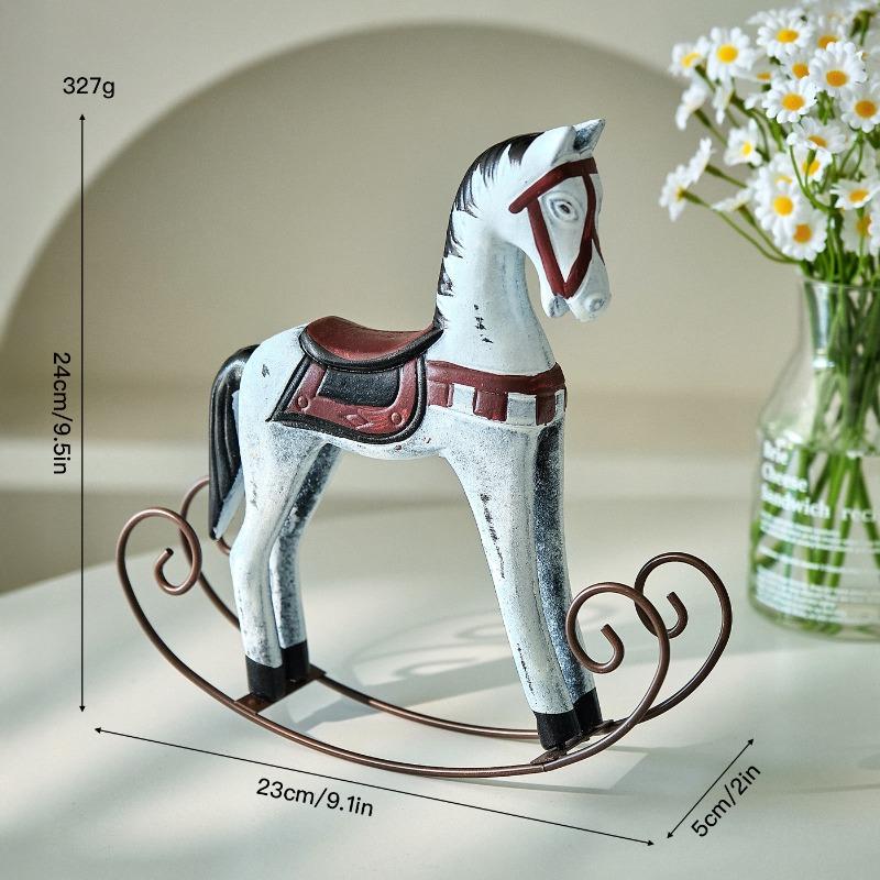 

European Retro Nostalgic Wooden Iron Rocking Horse Ornament, Living Room Study Wine Cabinet Cabinet Home Decoration білий