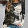 Dámské tričko Anime Kočičí potisk Topy s dlouhým rukávem Vintage svetr Bavlna s výstřihem do tvaru Y2k Dámské oblečení Oversized Street Pullover