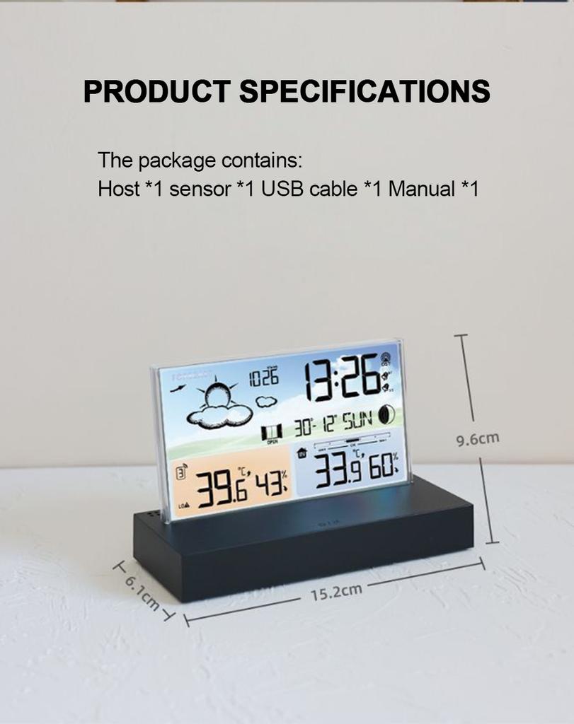Multifunction Weather Station Transparent Wireless Digital Indoor Outdoor Forecast With 1 Sensor Temperature Humidity Monitor
