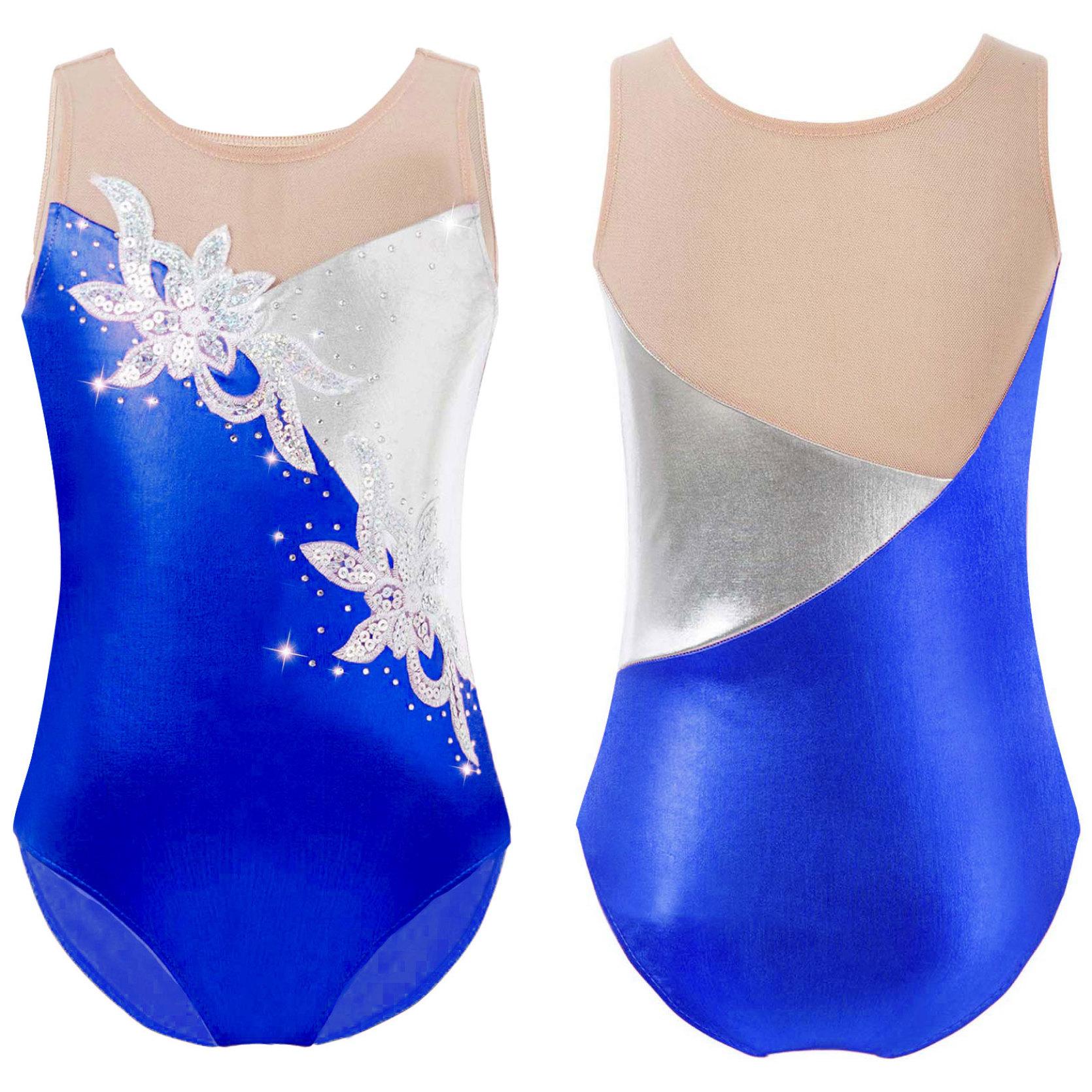 

Дитячий комбінезон для танцювального трико з круглим вирізом без рукавів у стилі печворк для тренувального одягу для балетних танців 5-6 Years королівський синій колір