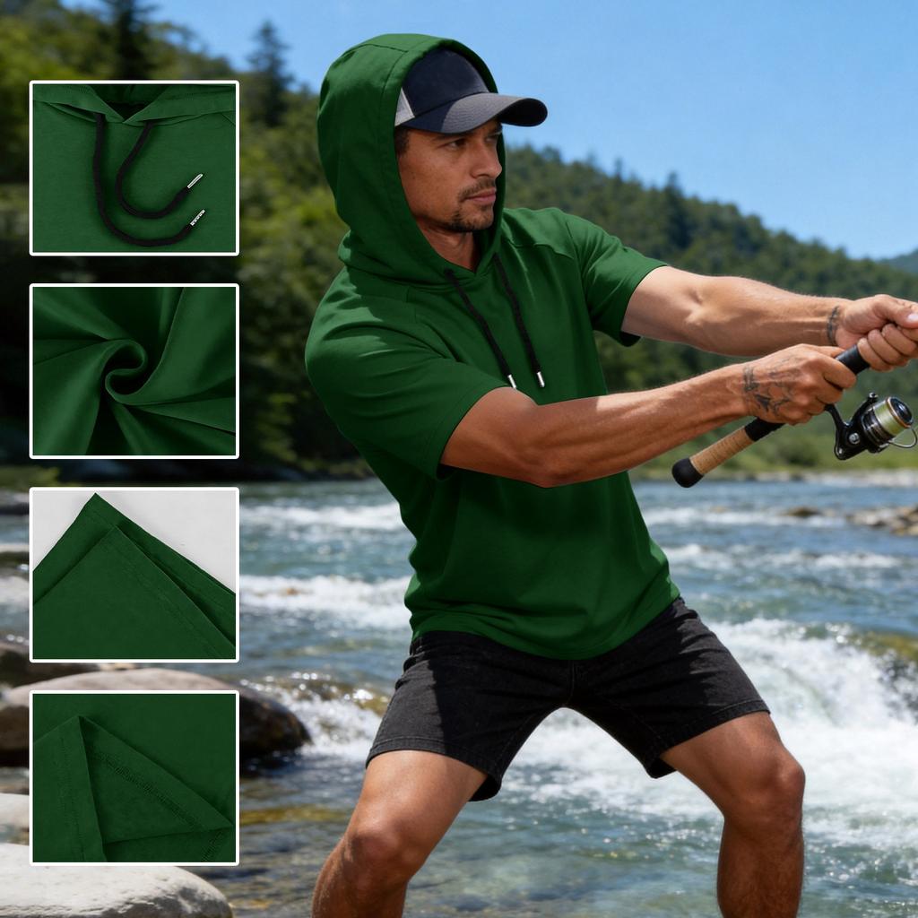 Men's Breathable Lightweight Short Sleeve Hoodie, Sport Casual Tops For Fishing, Fitness & Outdoor Sports