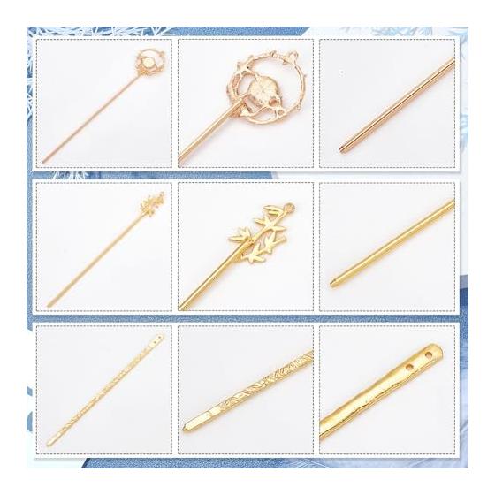 PH PandaHall Hair Sticks, Flower Hairpins, 18 Pcs Set, Alloy Hair Accessories for Women, Long Hair, Wedding, Party, Gift, Approx. 14-17cm Length, 9