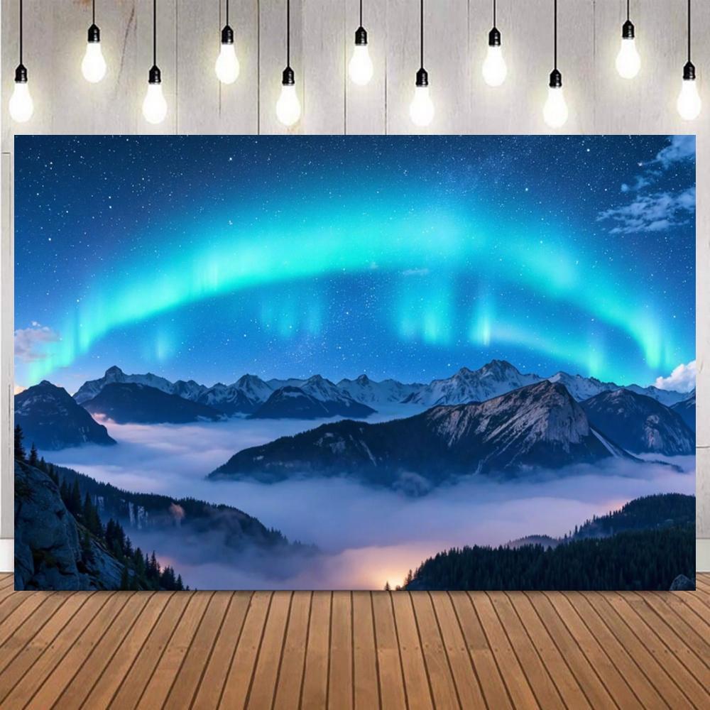 Aurora Forest Snow Mountain Photography Background Lake Scenic Winter Natural Landscape Photo Backdrop Studio Props Wall Decor1