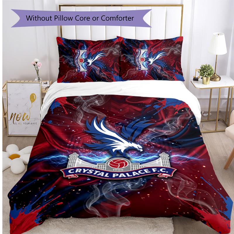 Crystal Palace Football Printed 3 Pieces Bedding Set, Comfortable Skin Friendly Bedroom Duvet Cover Set