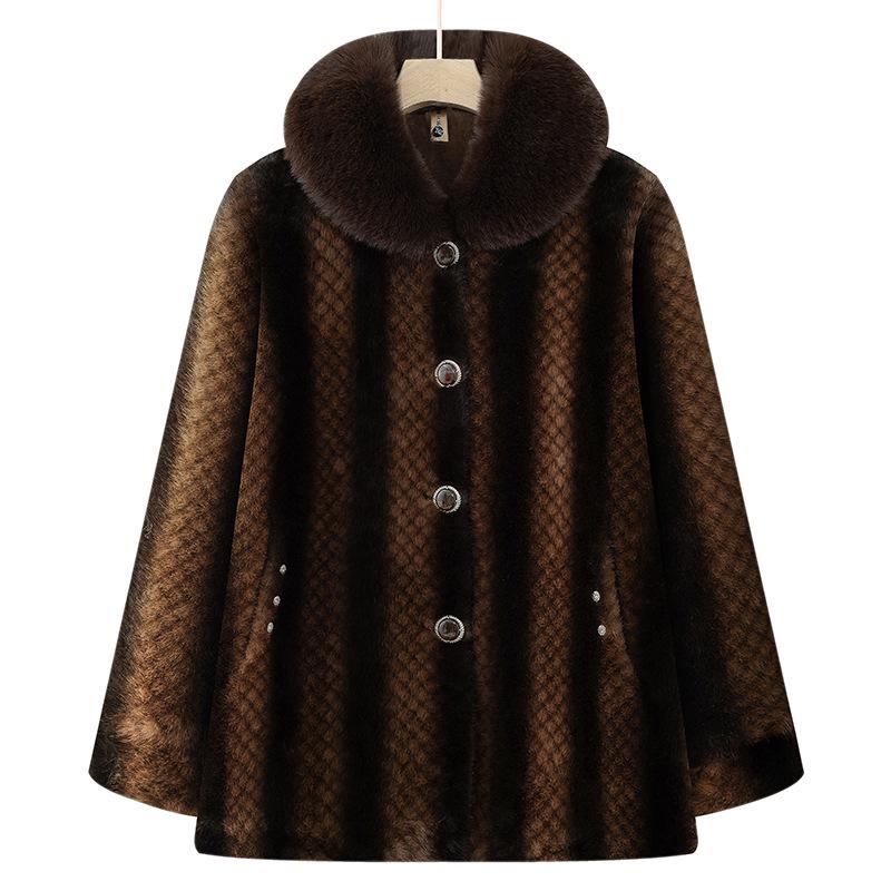 Grandma Winter Faux Mink Velvet Coat - New Style Fur Collar Jacket for Middle-Aged & Elderly Women, High-End Mom's Warm Clothing