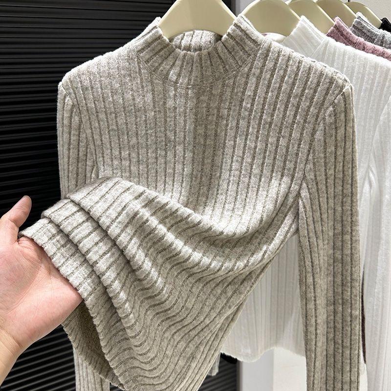 

Women s Brushed Knit Sweater Autumn and Winter Long Sleeve Half Turtleneck Pullover Knitwear Warm Stretch Knit Top XL 110-61.5kg льняной