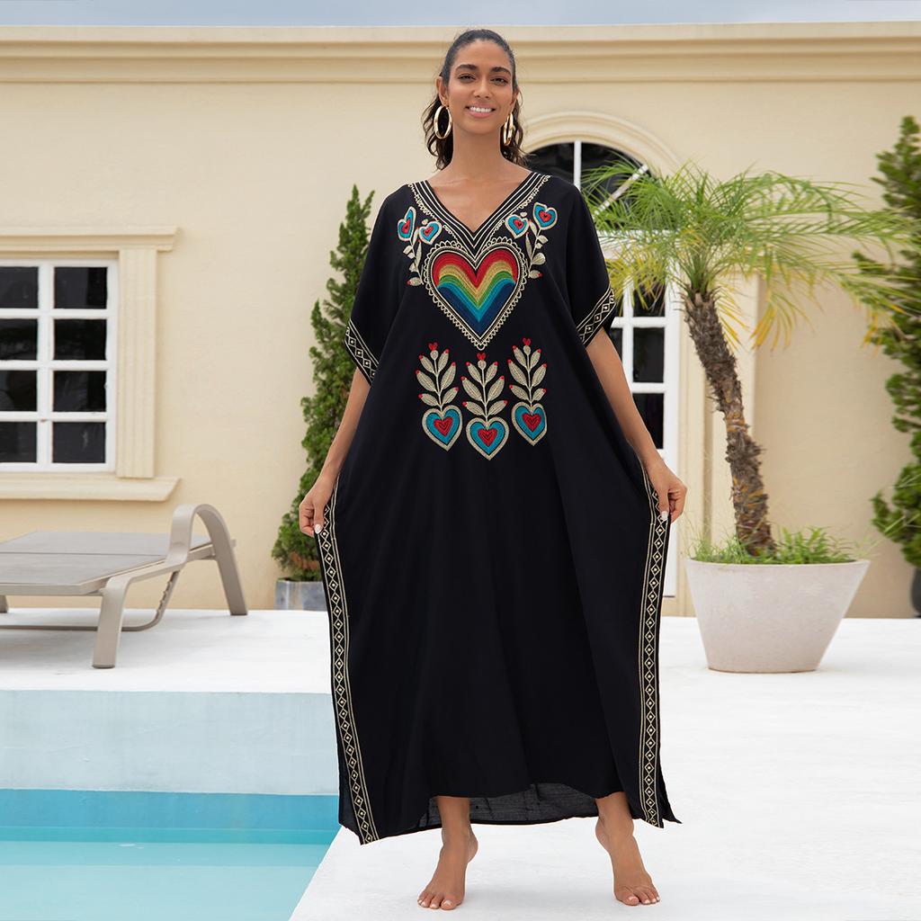 Damenmode Sommer Frühling Liebesbrief-Druck 1/2 Ärmel V-Ausschnitt Lockere Taille Lässige Kleider