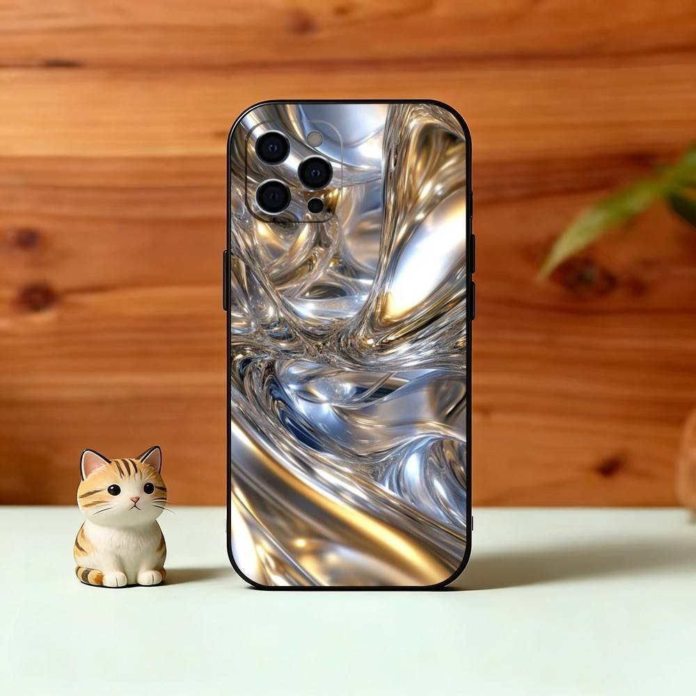 Metallic Pattern Phone Case For iPhone 17, 16,15,14,13,12,11 Plus,Pro Max, Others Soft Black Cover