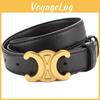 Solid Fashionable Color Gold Buckle Design Women Double Layer Belt Cowhide