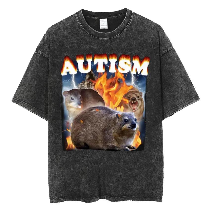 Tricou Meme Schelet Autism Amuzant Craniu Umor Mânecă Scurtă Tricouri Bărbați Femei Vintage Spălat Supradimensionat Bumbac Tricou