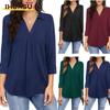 Camicette e camicie da donna con scollo a V, maniche lunghe, stampa tinta unita casual alla moda