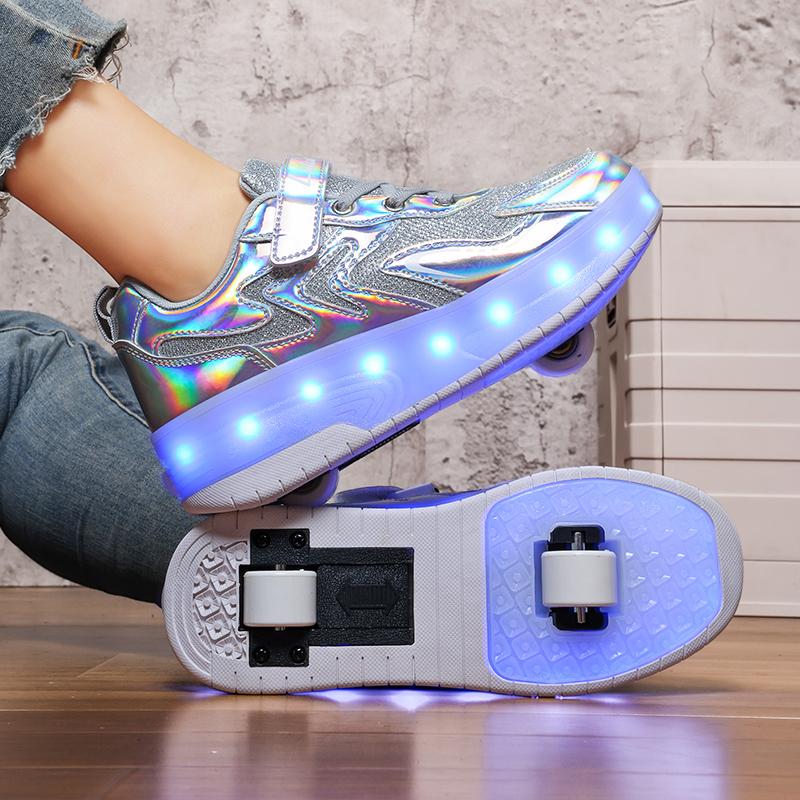27-40 Kids's Lighting Sneakers Rubbing Shoes Boys's Shoes Solid Milky Patch Can Charging Lantern Shoes Glowing Sneakers with Charging