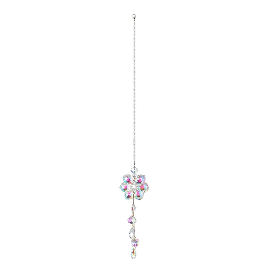 Crystal Glass Flower Sun Catcher Hanging Ornament with Six Petals for Window Home Garden Decor Indoor Outdoor Pendant