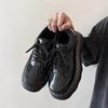Men's Summer Mesh Breathable All Black Platform Casual Big Head Muffin Derby High-end Leather Dad Shoes
