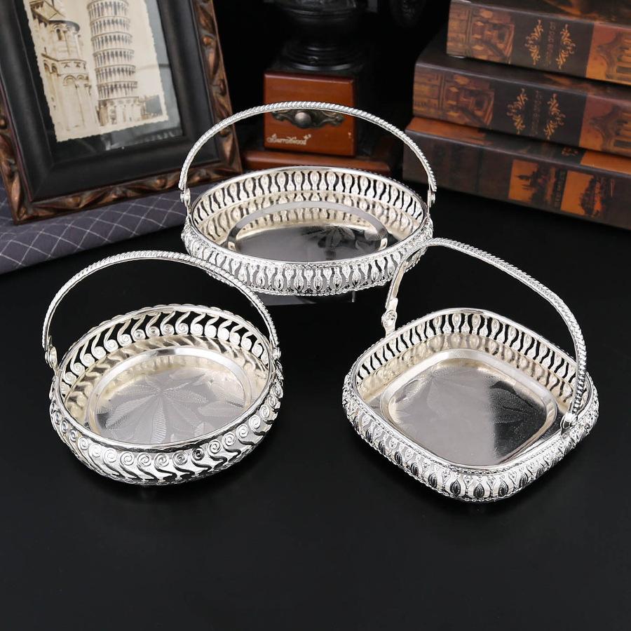 Baifenbai Home Furnishing Silver Fashion Candy Basket Snack Bowl Metal Plated Oval Food Cup Basket Tray Hotel Home
