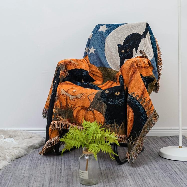 Halloween Style Tassel Blanket Single Person Full Cover Sofa Towel Picnic Mat For Comfortable Outdoor Indoor Relaxation