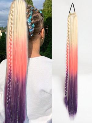 Synthetic Gradient Multi Color Long Straight Ponytail Extension With Rubber Band And Metal Wire Color 28 Inch Ponytail For Daily Use