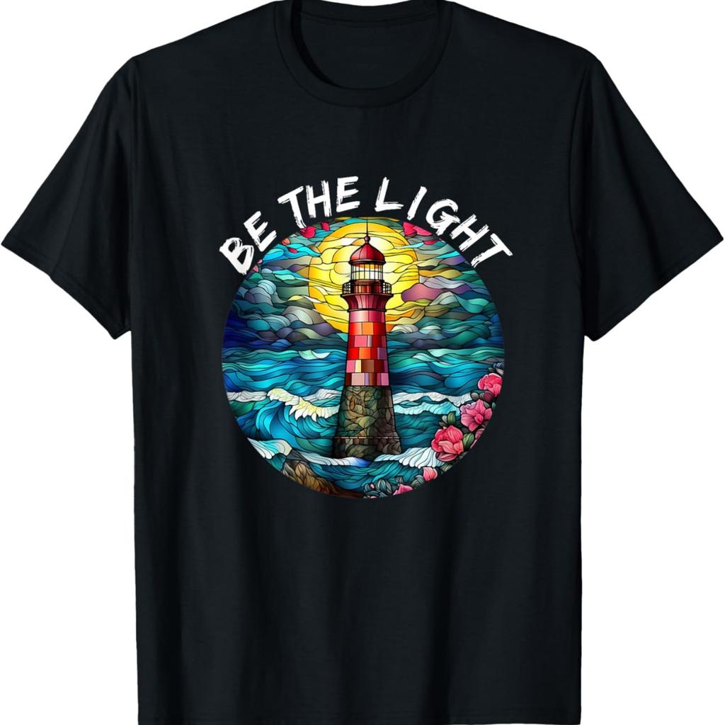 Be The Light Stained Glass Lighthouse Motivational Quote T-Shirt