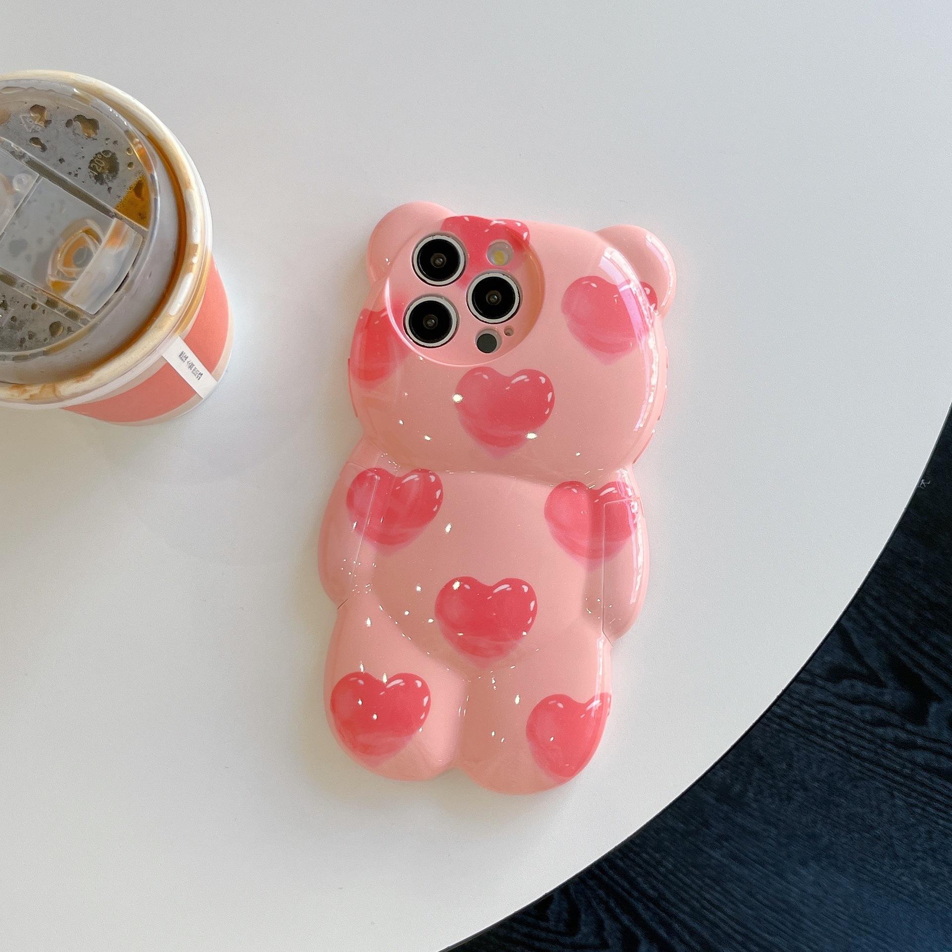 

Pink Graffiti Heart 3D Bear Case for iPhone 16 Pro Max, Compatible with Apple 15, New 14/13 16Plus(without Packaging