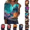Women's Casual Halloween Print V Neck Button Front Three Quarter Sleeve T Shirt Top Lightweight Comfortable Fit for Everyday Wear