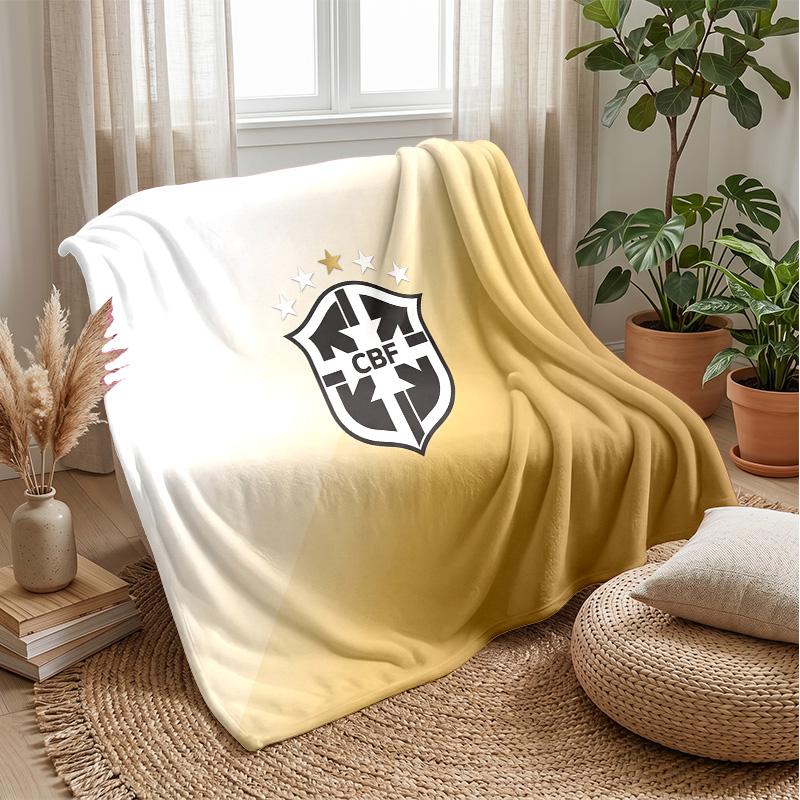 Brazil Football Printed Flannel Blanket Skin Friendly Warm Decorative Throw for Indoor Couch Bed Daily Use