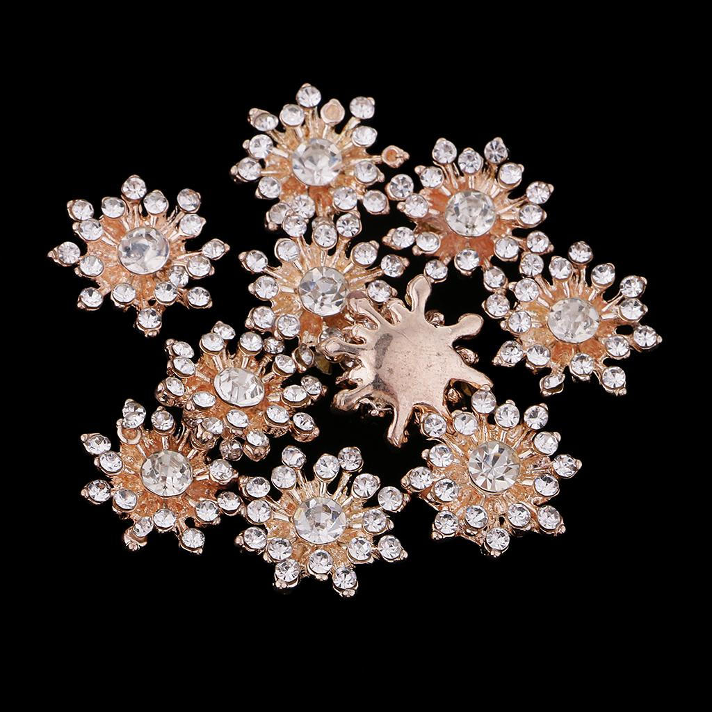10 Pieces Gold Metal Rhinestone Flower Embellishments Button Flatback Crystal Buttons Sewing DIY For