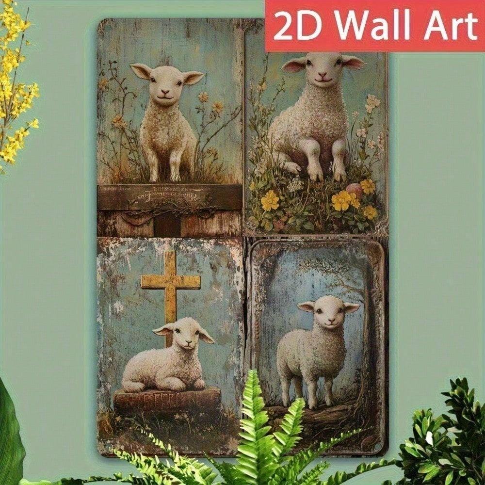 Vintage Metal Sign Lamb for Home and Garden No Drilling